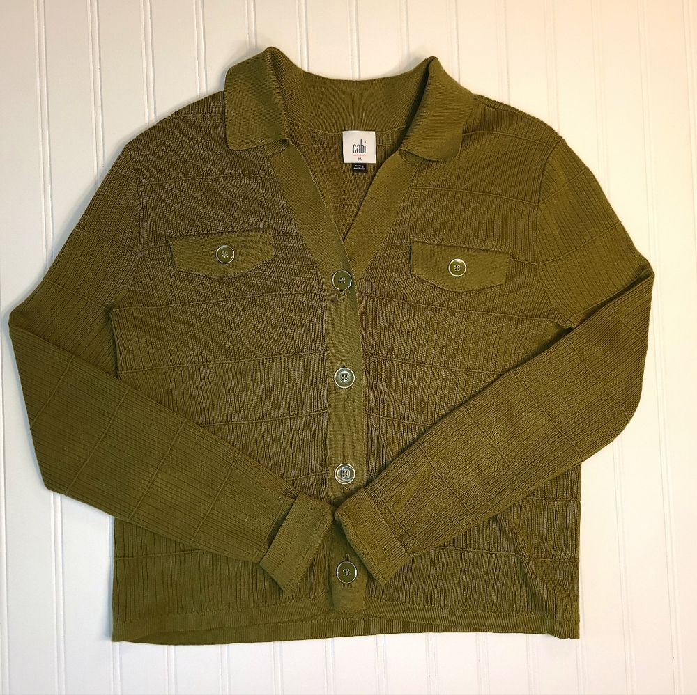 CAbi Exec Cardigan Green Fall 23 Women's Medium Sweater Jacket Coverup
